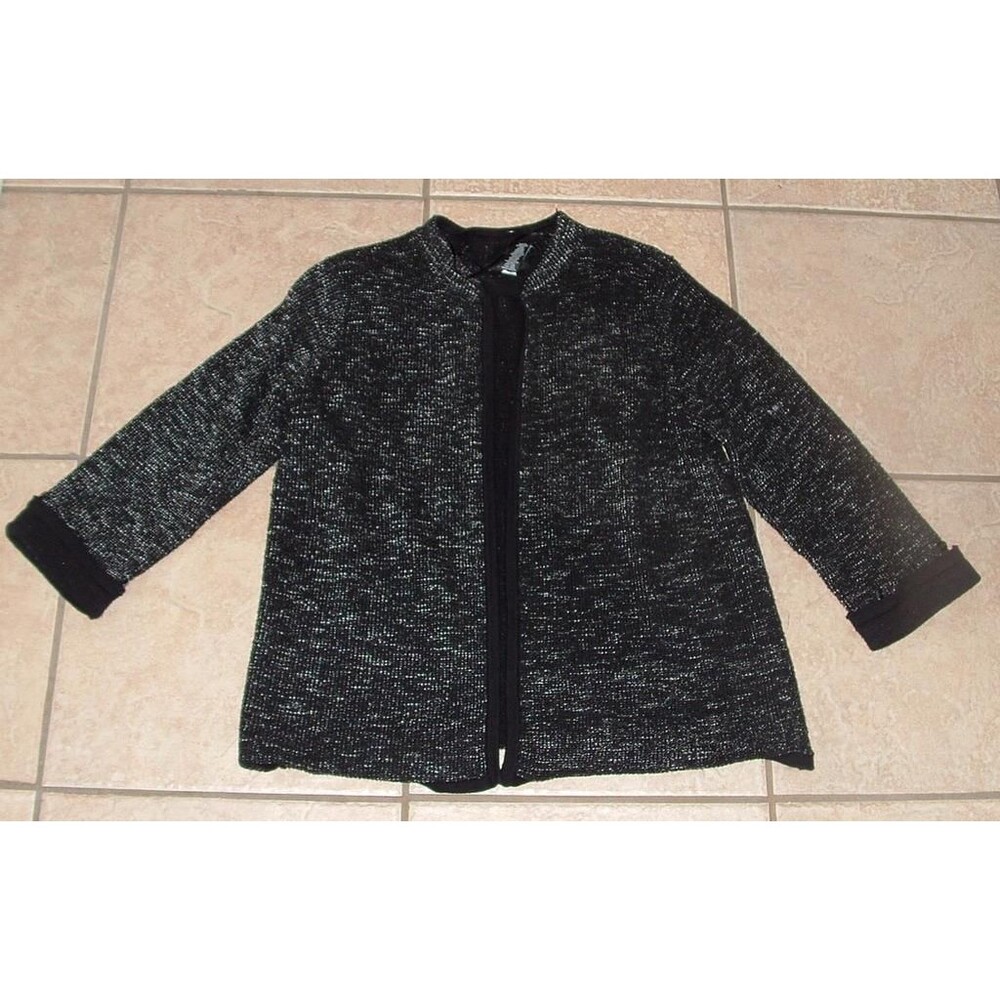 Marled Black Sz Large Petite Casual or Dress 3/4 Sleeve Open Sweater ALFANI